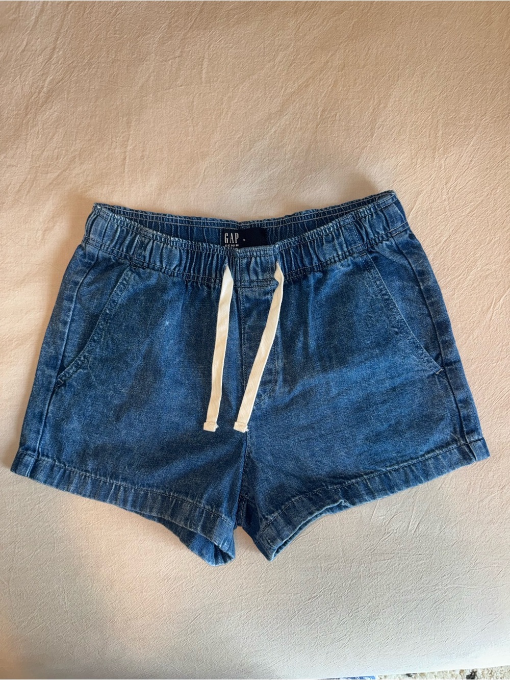GAP Women's Denim Drawstring Shorts in Blue with White Tie